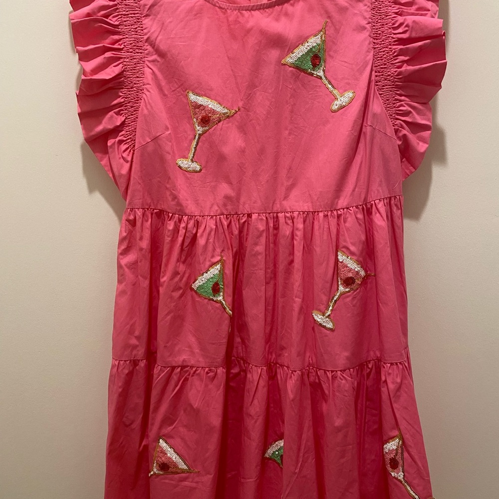 Pink Ruffled Dress with Embroidered Details